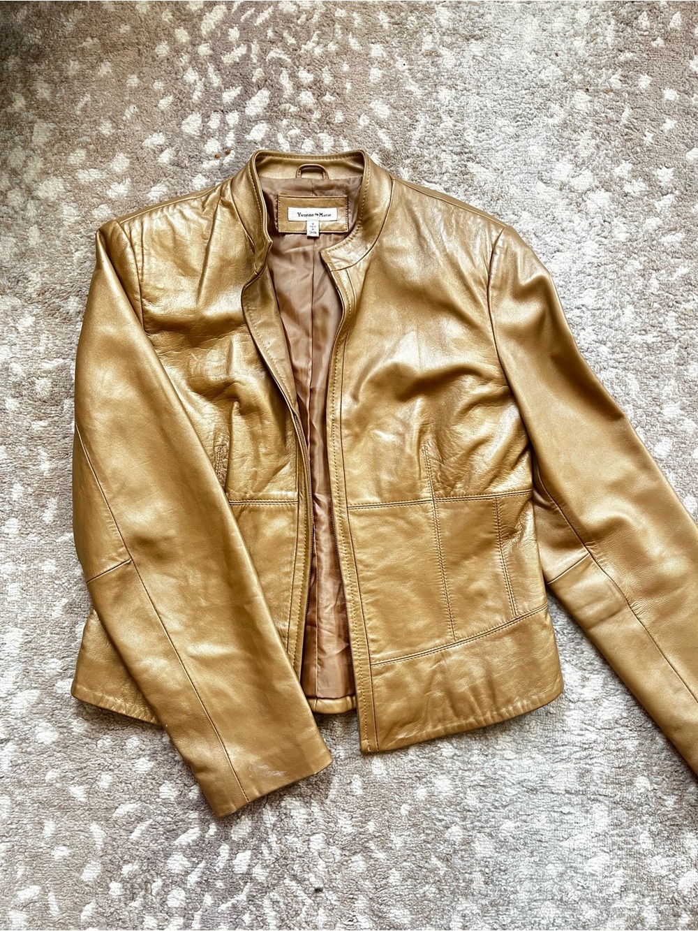 Womens Metallic Gold 100% Lamb Leather Jacket — Yvonne Le Marie, Vintage